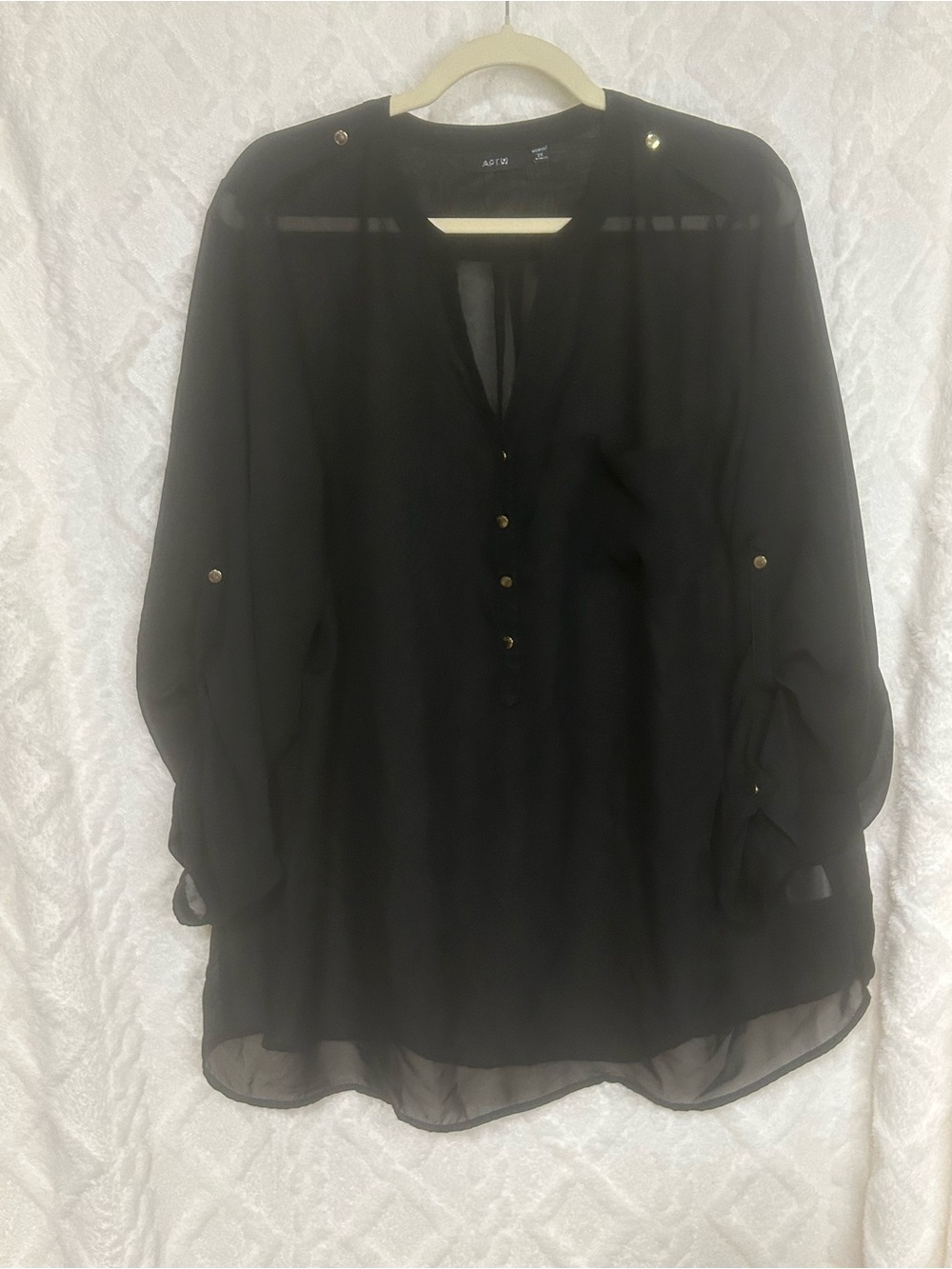 Apt. 9 Black Sheer Button-Detail Blouse